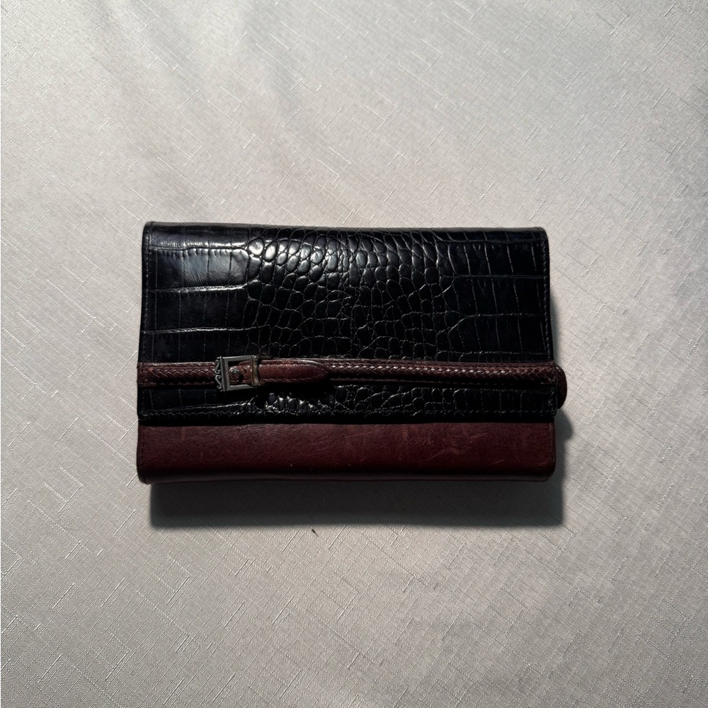 Brighton Black and Brown Croc-Embossed Clutch